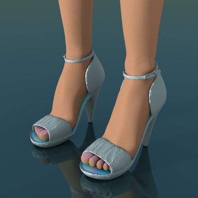 render de las sandalias en los pies de la modelo en vista lateral