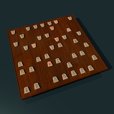 render del tablero y de las piezas de shogi