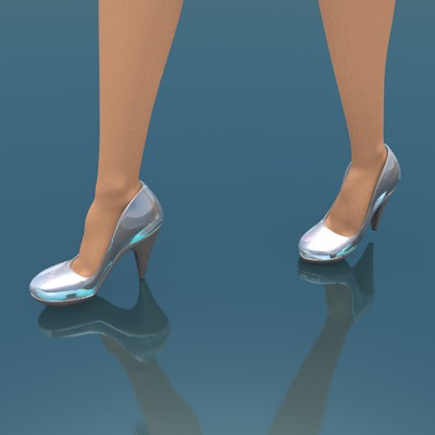 render los pies de la modelo andando con los zapatos de cristal